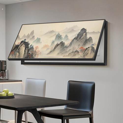 背有靠山餐厅电表箱装饰画新中式横版大尺寸挂画总电源开关遮挡画