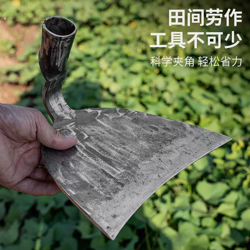 轴承钢锻打锄头锄草老式农用挖硬土地翻土开荒一体木柄小锄头全钢图片