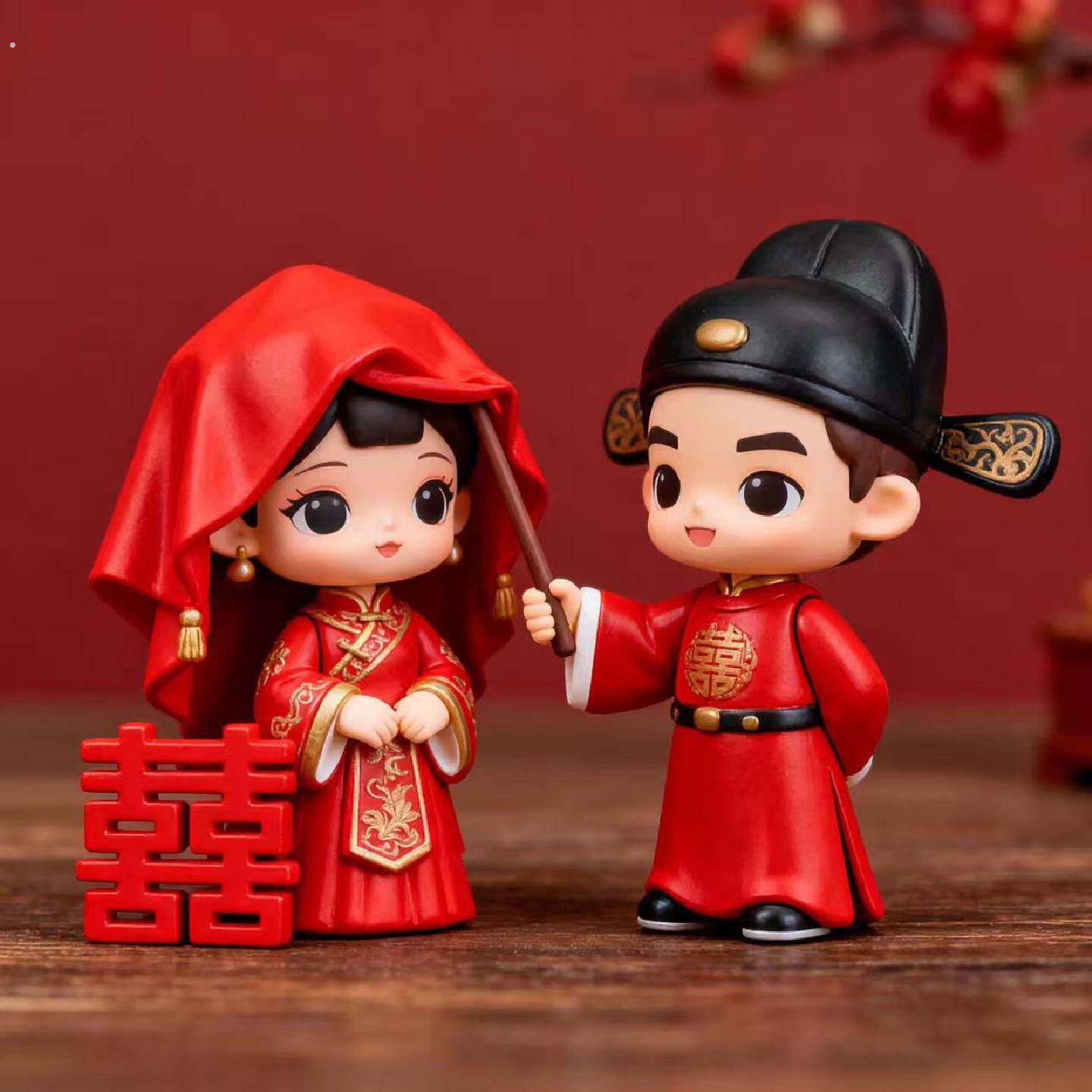 中式结婚摆件婚庆装饰品婚礼用品新娘新郎工艺品情侣结婚树脂摆件
