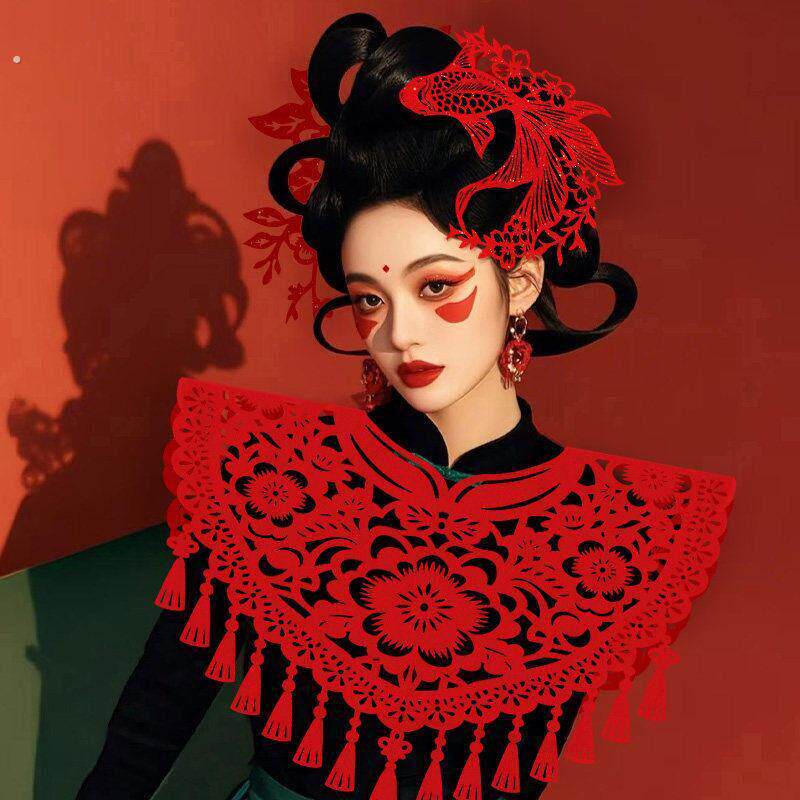 新中式国风红色喜鹊剪纸发夹新年喜庆复古头饰新娘结婚敬酒服发饰