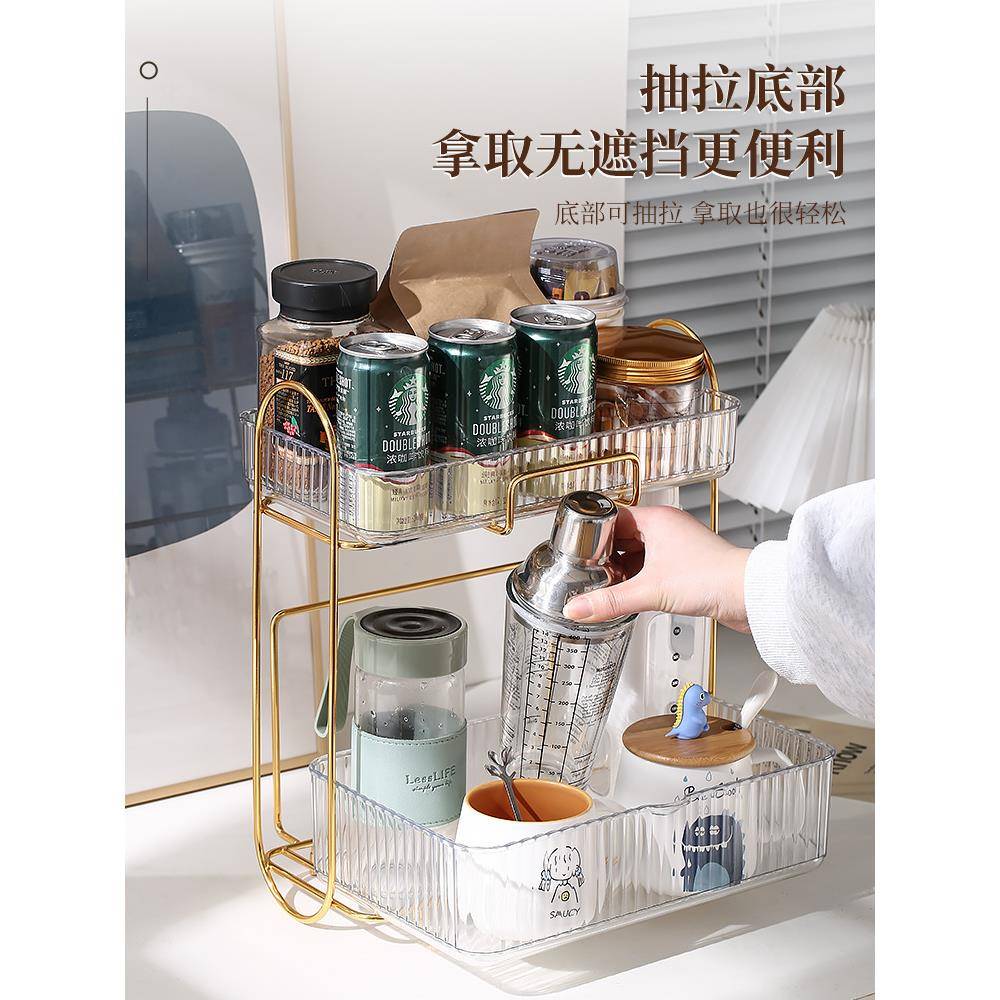 xyt双层杯架置物架桌面大容量防尘咖啡架子马克杯茶杯水杯透明收