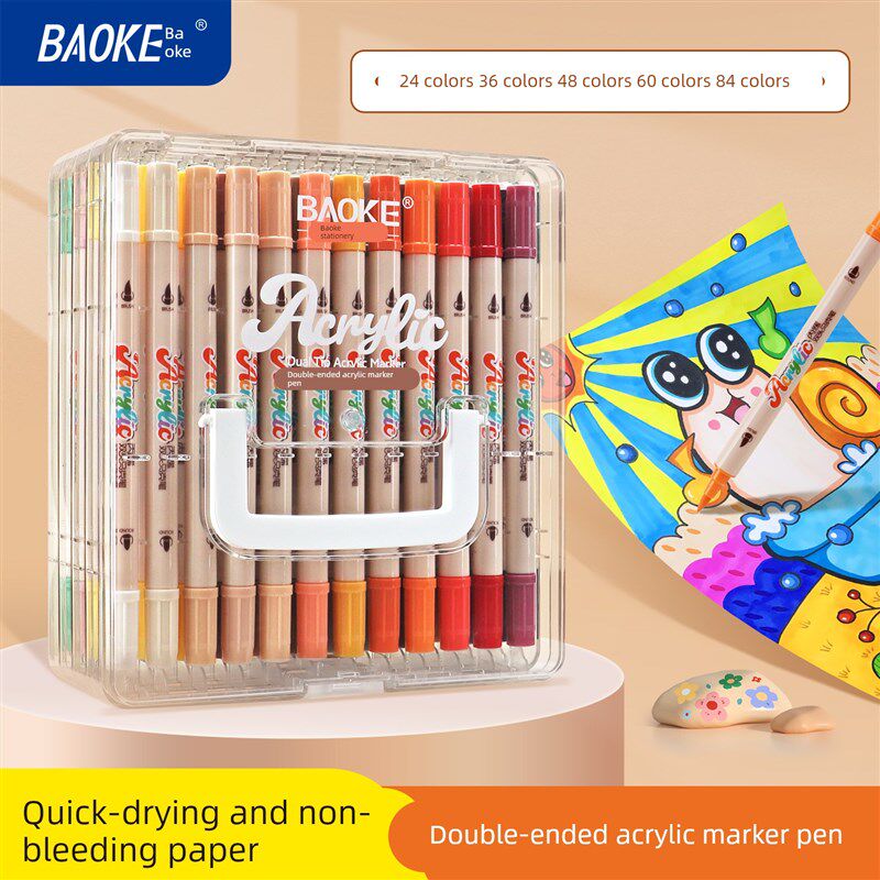 宝克双头丙烯马克笔小学生美k术专用水性不透色可叠色彩笔幼儿园
