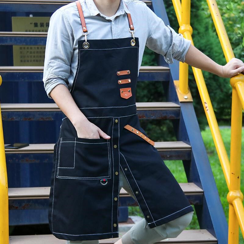 发型师围裙印字牛仔咖n啡厅奶茶店理发师男女餐厅工作服定制印log