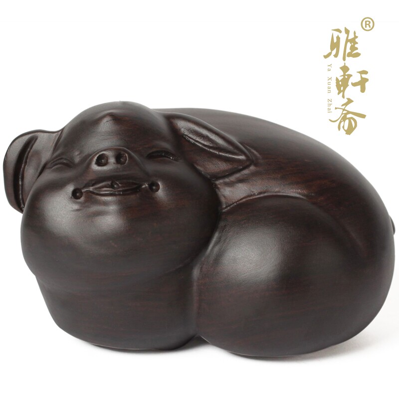 黑檀木头猪可爱小猪 红木雕刻家居工艺品玄关摆件 W实木质生肖猪