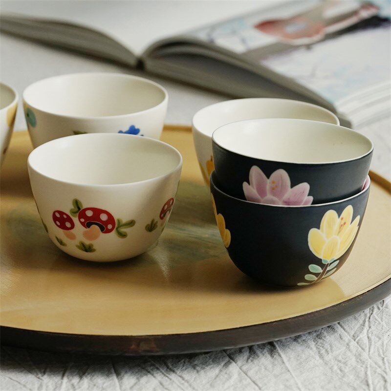 【叶子手作】花见杯手绘哑光咖啡杯拿铁杯手P握杯精致家用拉花杯