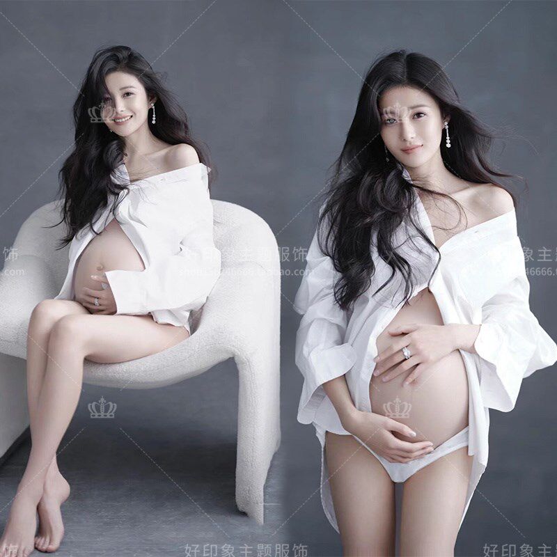 孕妇影楼清冷主题新款慵懒纯欲氛围感F白色衬衣孕妈咪艺术照摄影