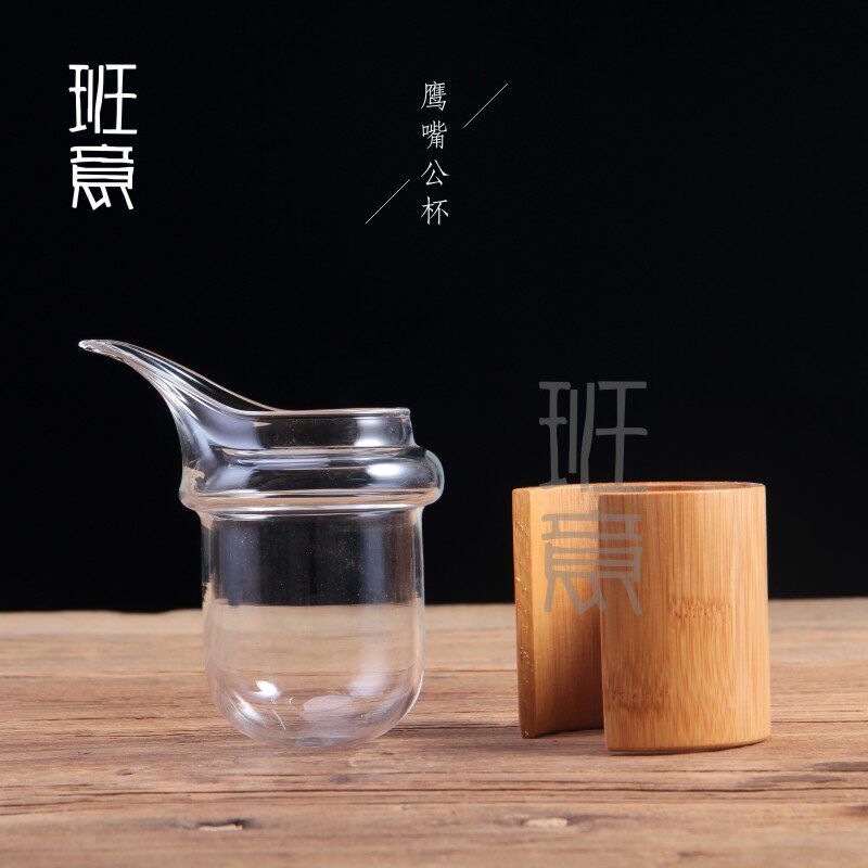 鹰嘴竹子竹围公杯 玻璃公道杯 A耐热玻璃茶海竹制公杯分茶器包邮