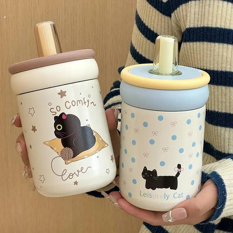 新款女咖啡杯高颜值不锈钢吸管保温杯办公室泡茶杯不漏水便携水杯