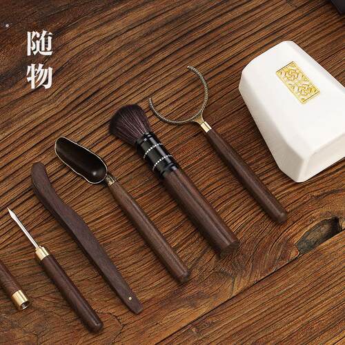 羊脂玉瓷茶道六君子泡茶配件工具大全组合功夫茶具黑檀木茶夹套装