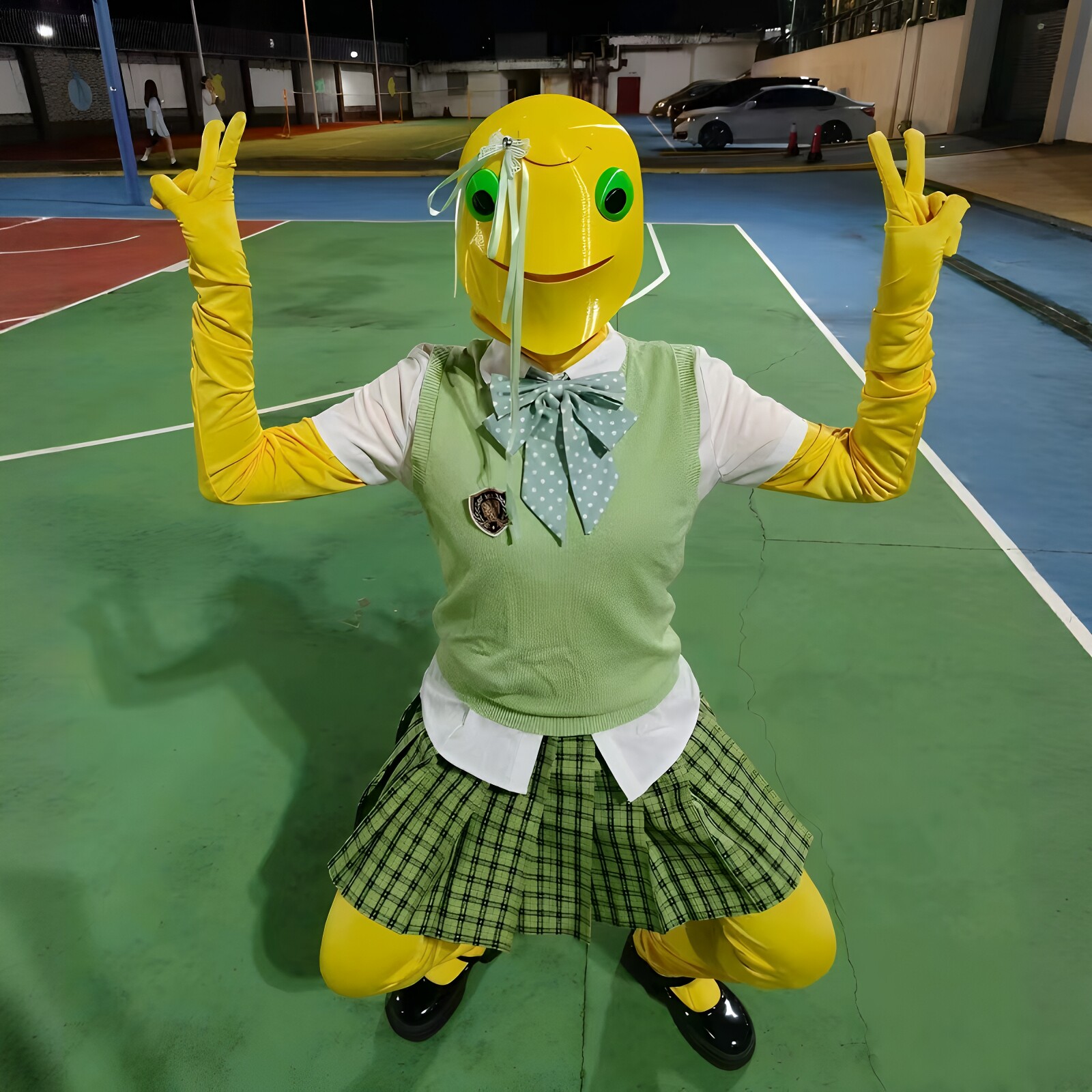 奶蛙cos服！全套奶蛙头盔黄色打底连体衣万圣节cos抽象整蛊朋友