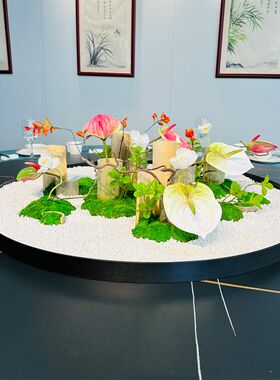 酒店大圆桌e子摆花餐桌转盘中间摆件餐厅饭店包间桌面装饰沙盘景