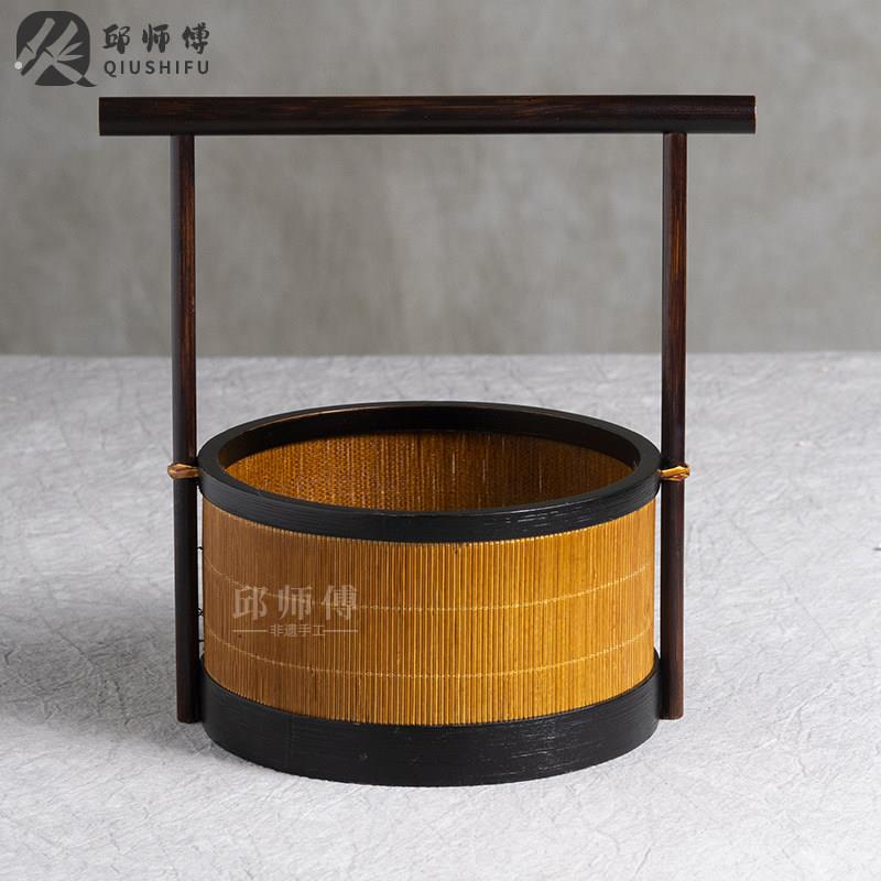 邱师傅竹木竹茶篮茶具收纳筐茶杯置物篮茶道食物月饼送礼提篮