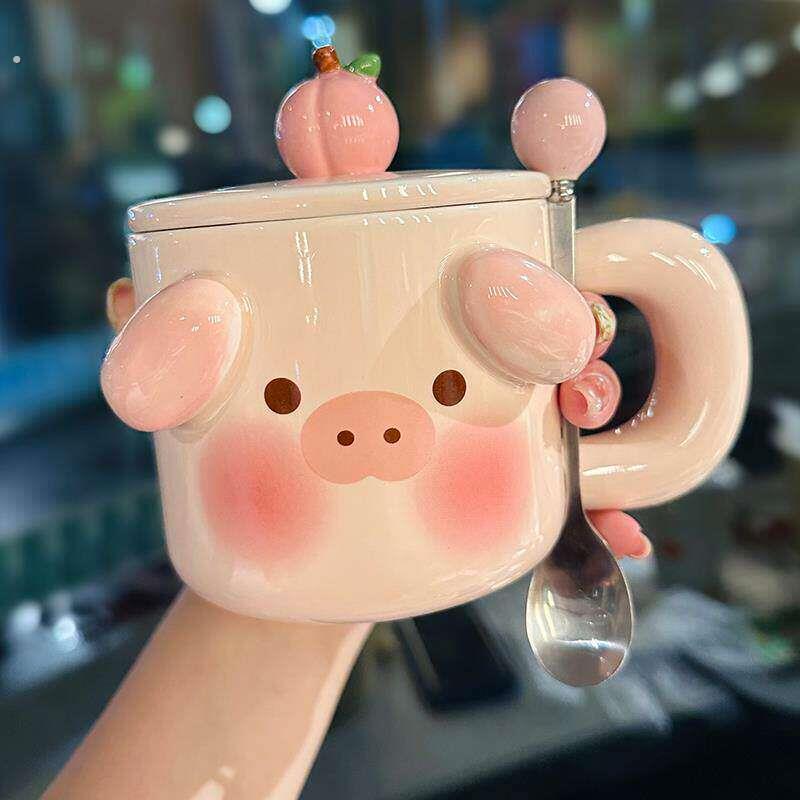 520送女朋友礼物生日猪猪陶瓷杯子可爱少女心马克杯带盖子子勺创