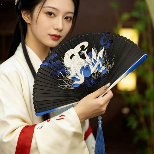 5寸古风全竹扇子雕刻镂空古风男女士折扇手工红黑色小巧舞跳舞