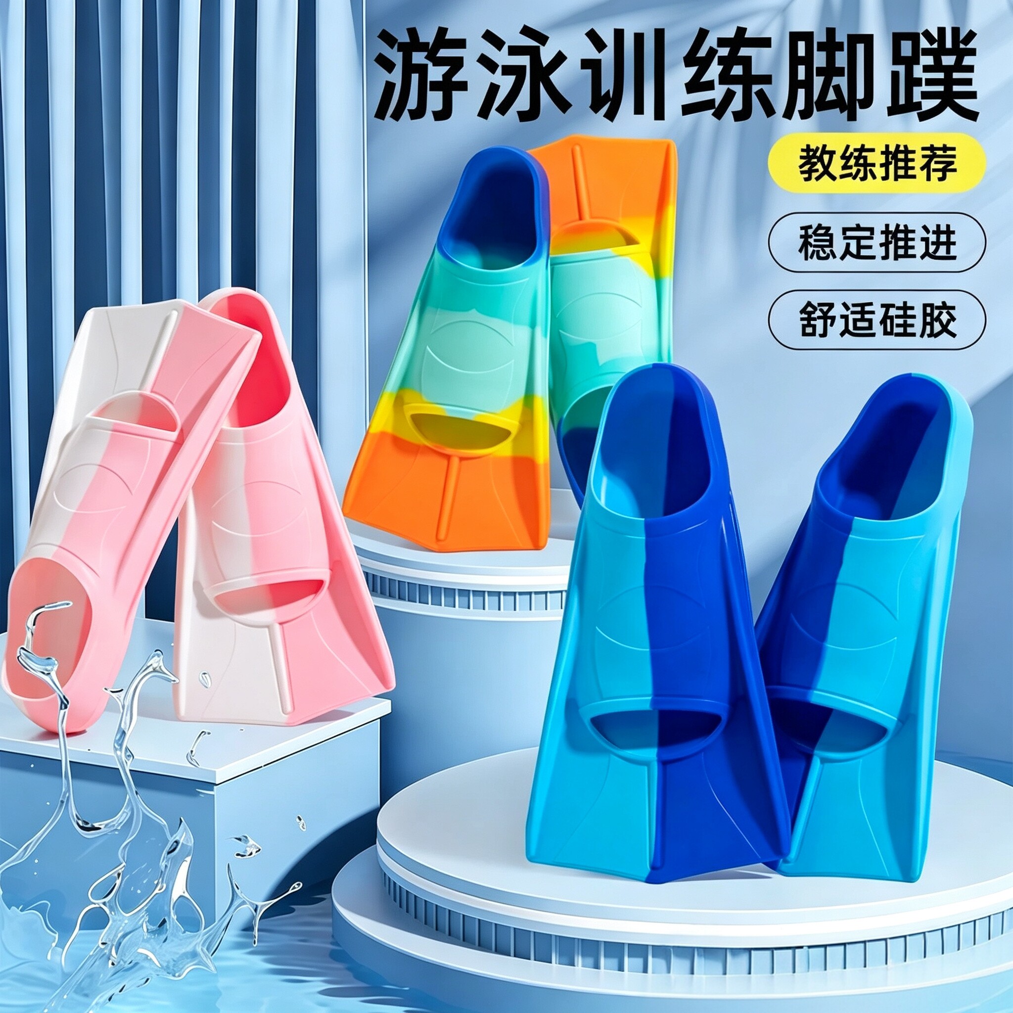 脚蹼游泳专用儿童男自由蛙泳硅胶潜水力量训练专业装备鸭掌板短鞋