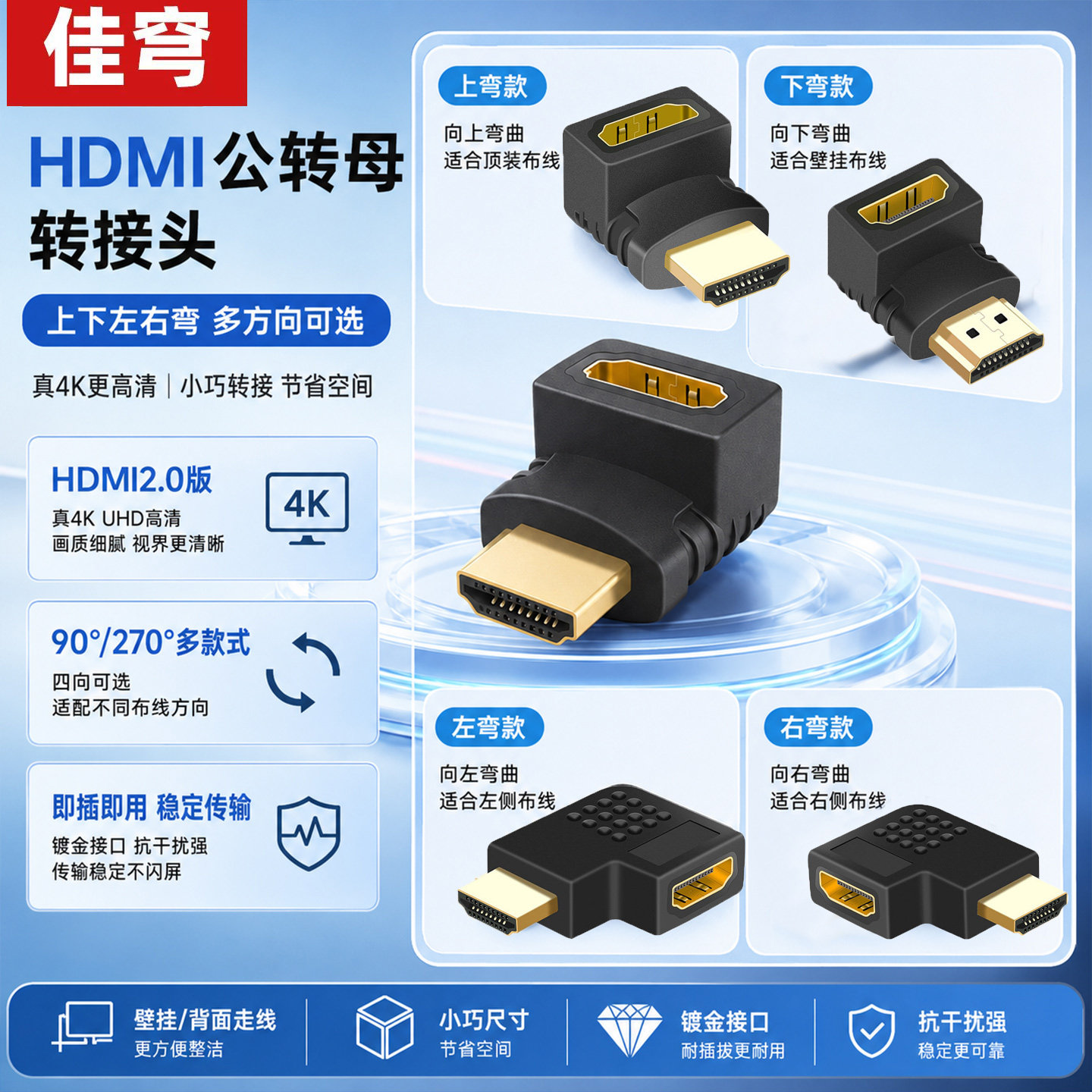 HDMI转接头弯头直角90度图片