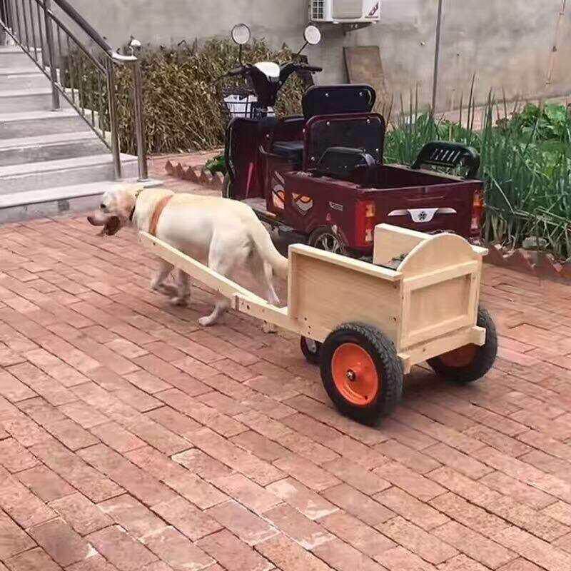 巴顿同款实木户外大型犬拉车宠物专用买菜快递车网红狗拉车拉人车