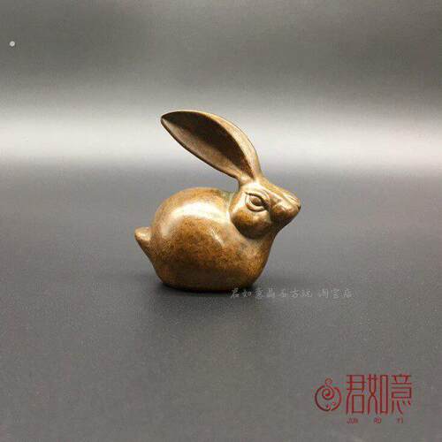 实心铜生肖兔香插摆件 可爱铜兔迷你铜小兔福兔茶艺茶宠把件