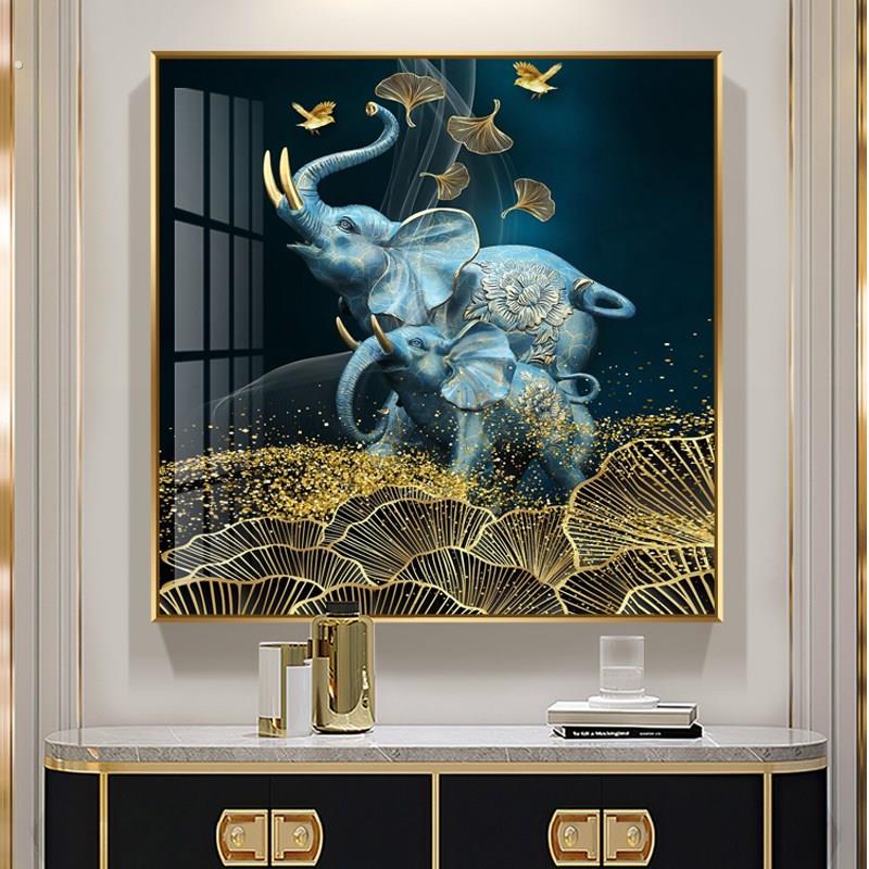 玄关装饰画大象挂画现代餐厅骏马正方形背景墙马画卧室客厅壁画