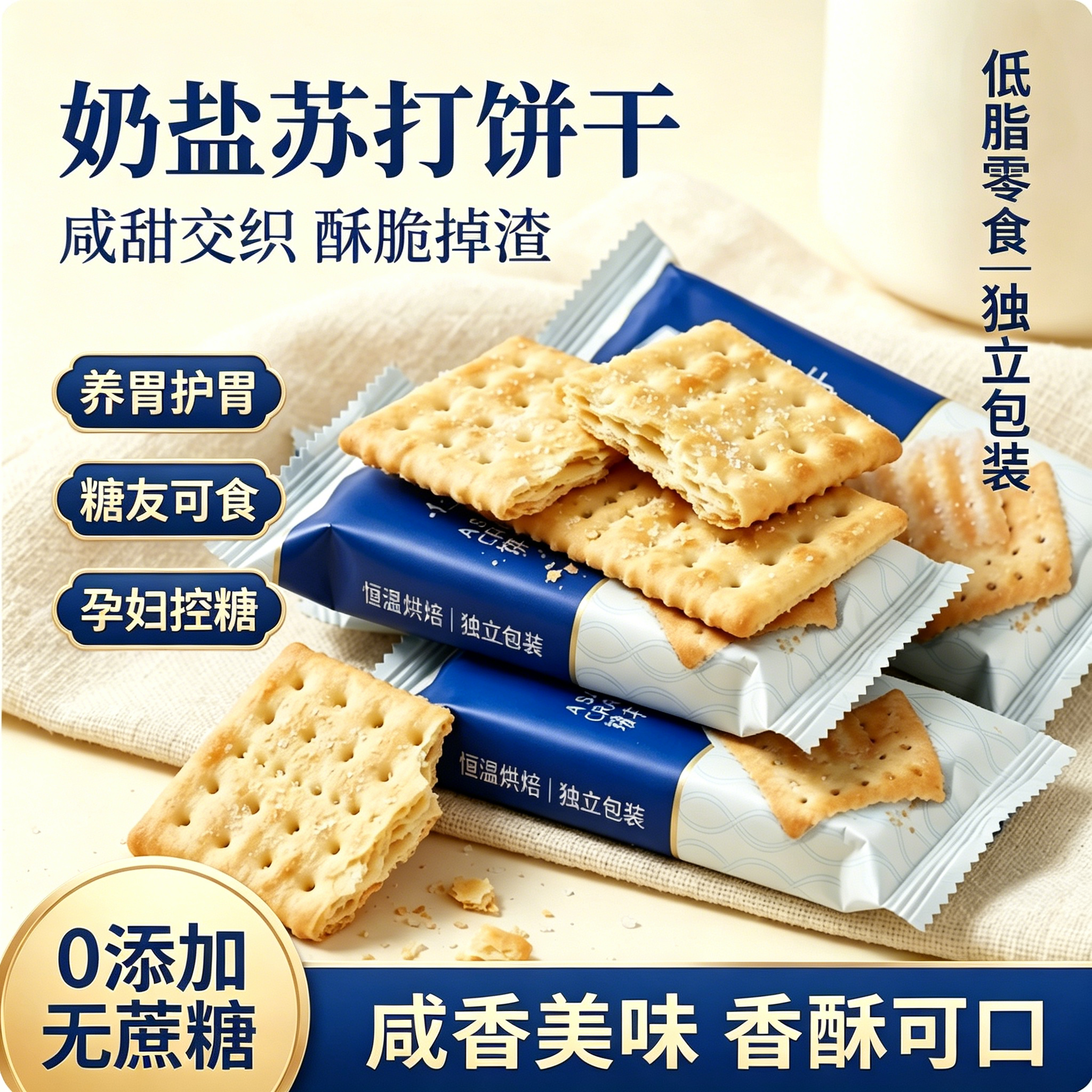 苏打饼干养胃护胃独立包装无蔗糖0脂0添加海盐低脂零食袋装休闲