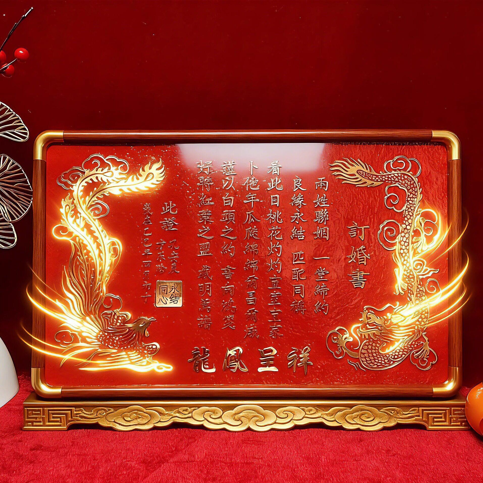 铜板婚书铜制订婚书纯手工高级定制龙凤呈祥聘书摆台礼物结婚纪念