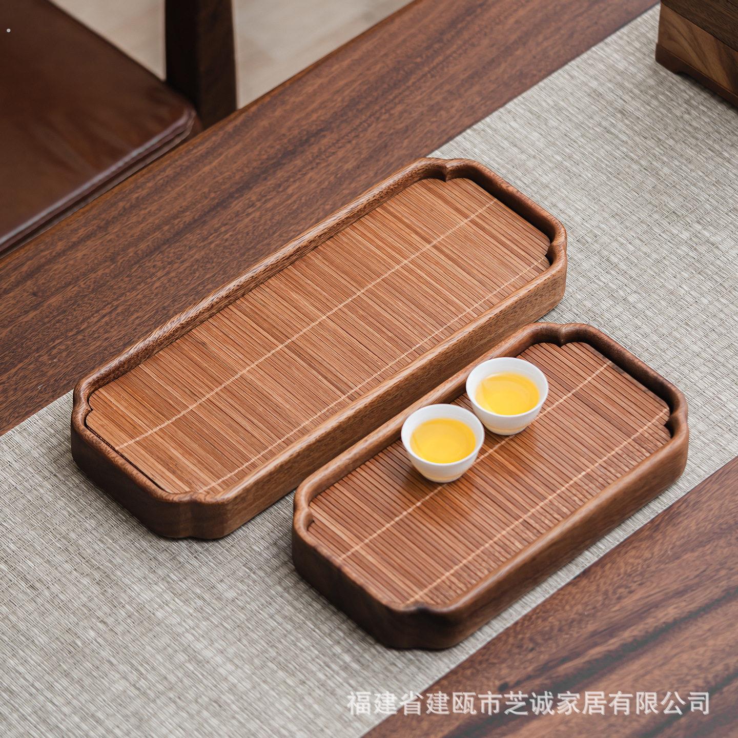 竹制茶盘家用简约长方形平盘办公室复古茶桌小型排水式干泡茶盘子