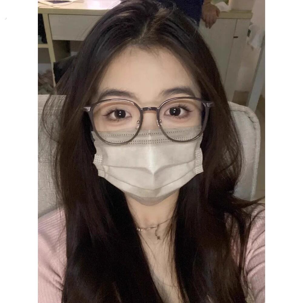 茶色眼镜女高级感素颜近视可配度数防蓝光平光方圆脸装饰眼睛镜框