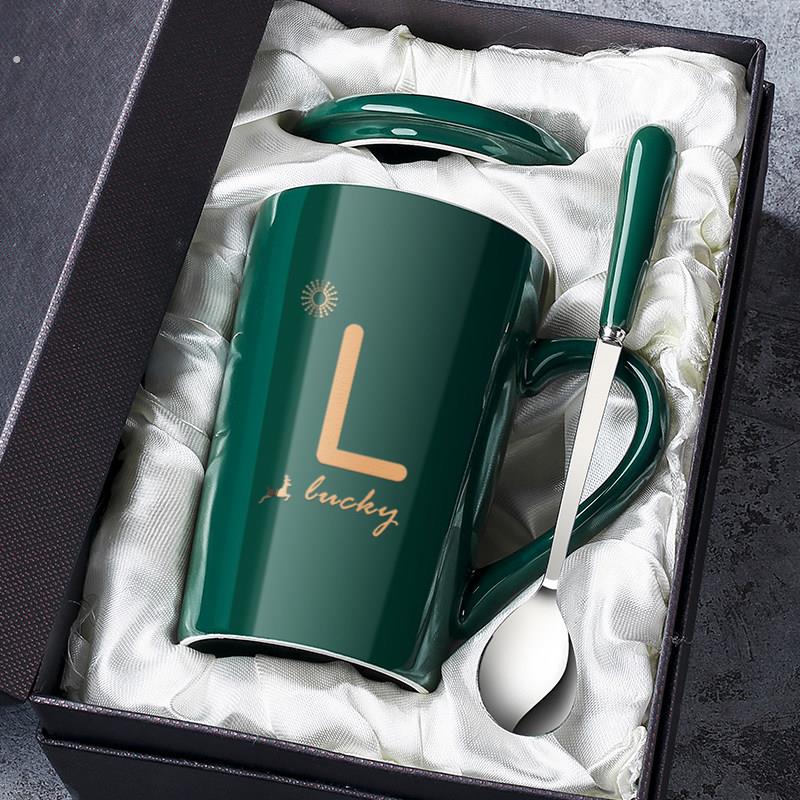 马克杯陶瓷杯子带盖子勺咖啡杯家用情侣水杯男生大容量茶杯女办公