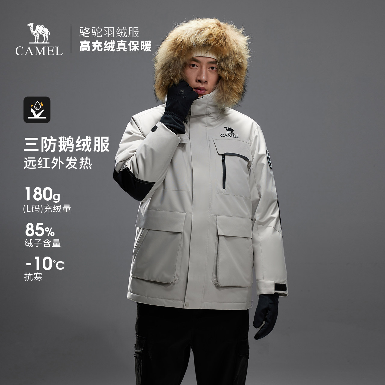 【鹅绒】骆驼户外羽绒服冬季新款女款男款三防工装加厚保暖派克服