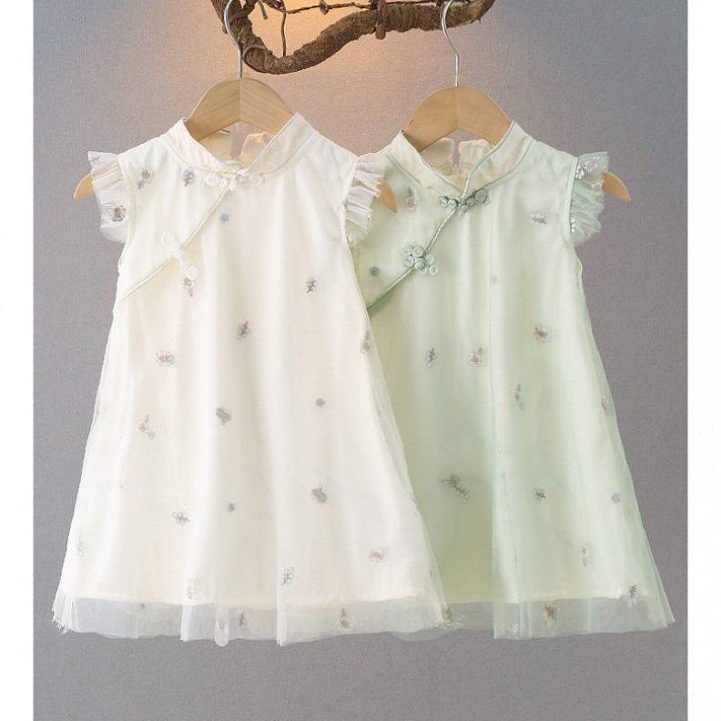甄选女童旗袍连衣裙夏装儿童风汉服周岁礼服公主裙夏季小套装
