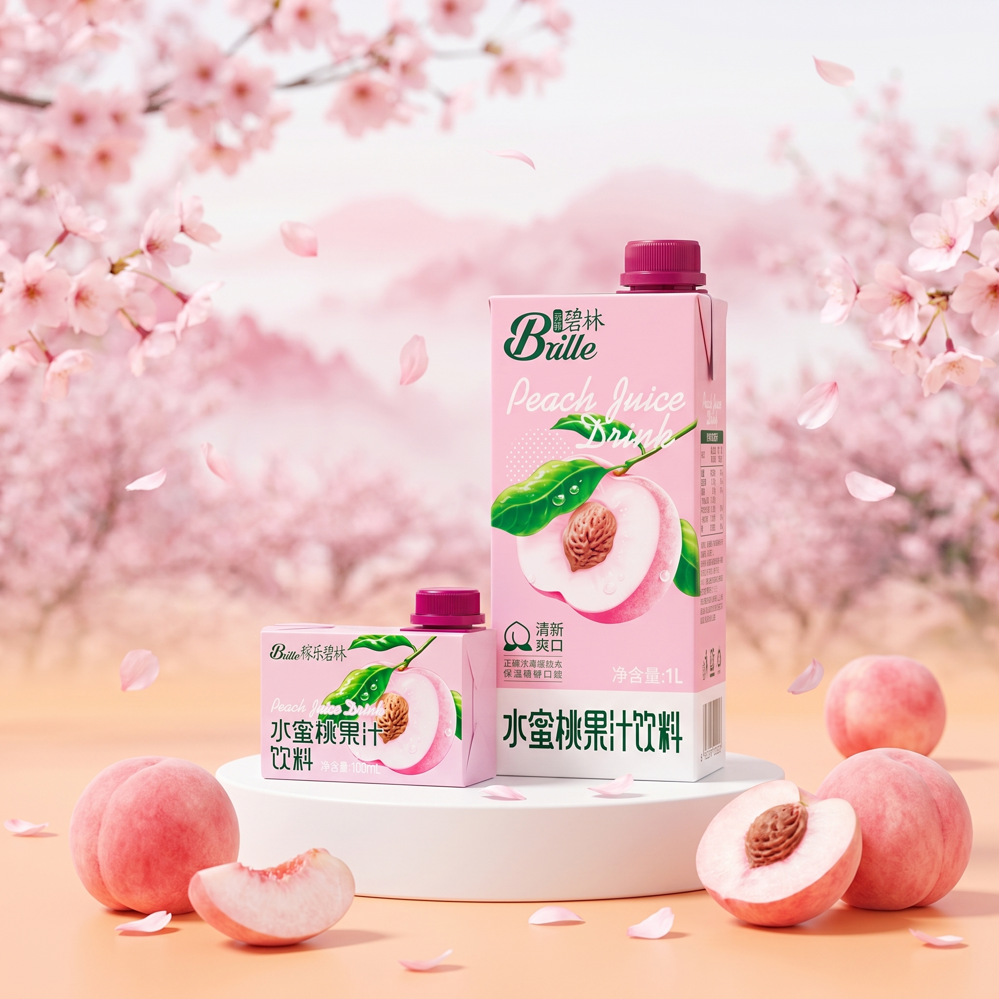 碧纯100%水蜜桃果汁盒装多瓶装