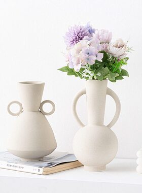 甄选莫狄森创意双耳素烧陶瓷花家居软装修室内装饰品摆件礼品插花