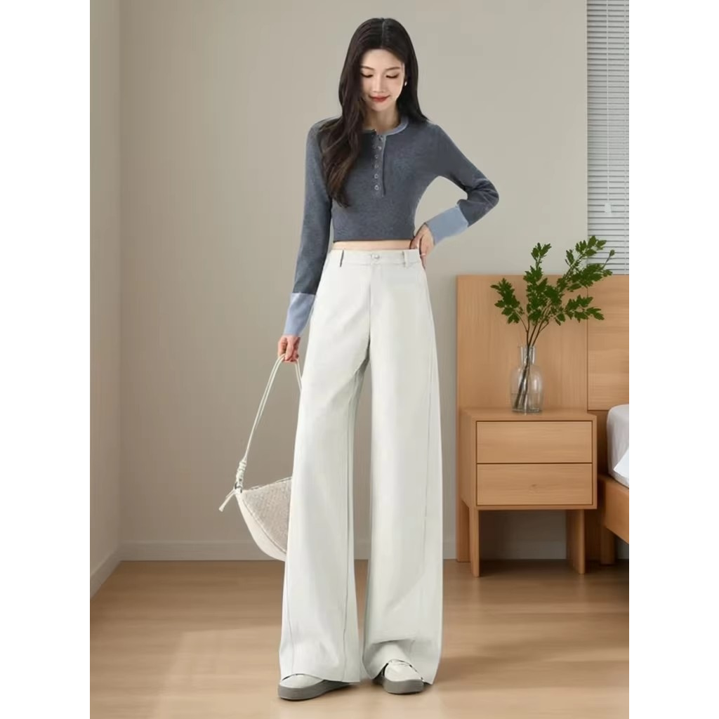 高级感阔腿裤女新款春季爆款女士休闲裤垂感直筒裤显瘦拖地裤白色