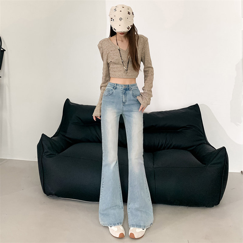 水洗蓝微喇牛仔裤女2025秋冬新款高腰显瘦修身马蹄裤子
