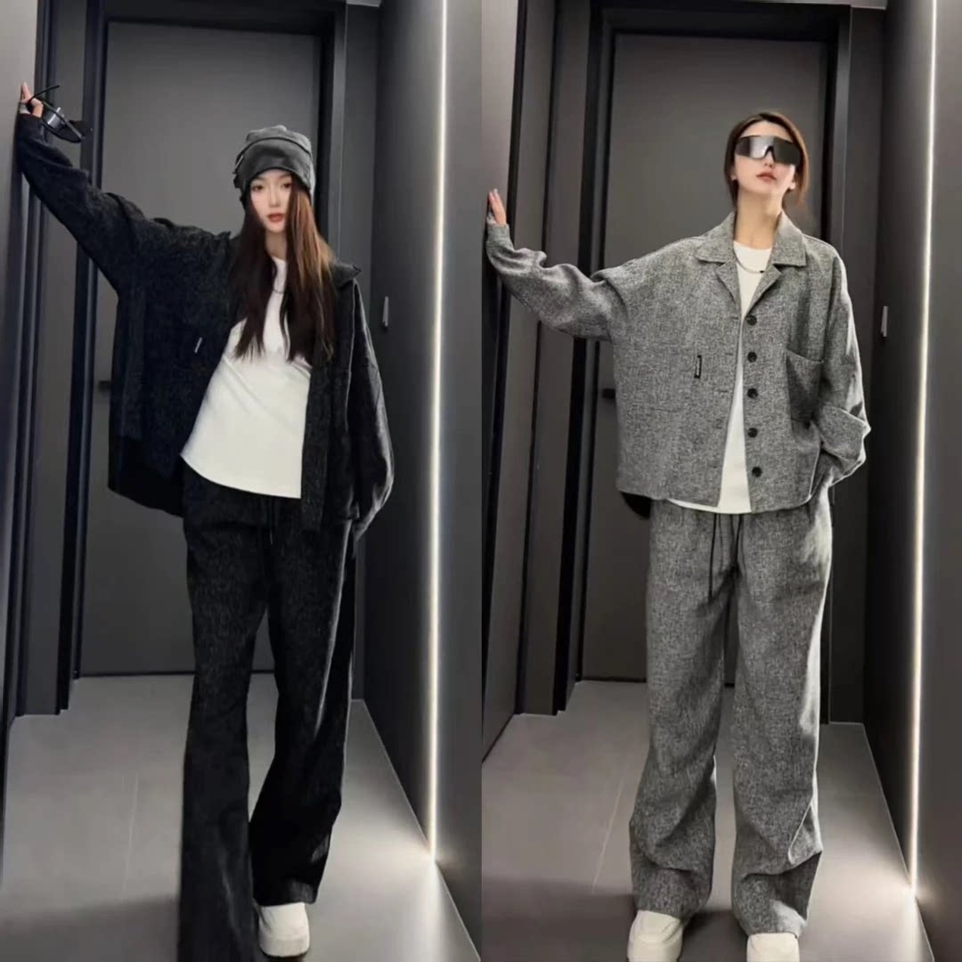 【主播同款】2025套装春夏季细花呢老钱风外套休闲裤两件套男女同