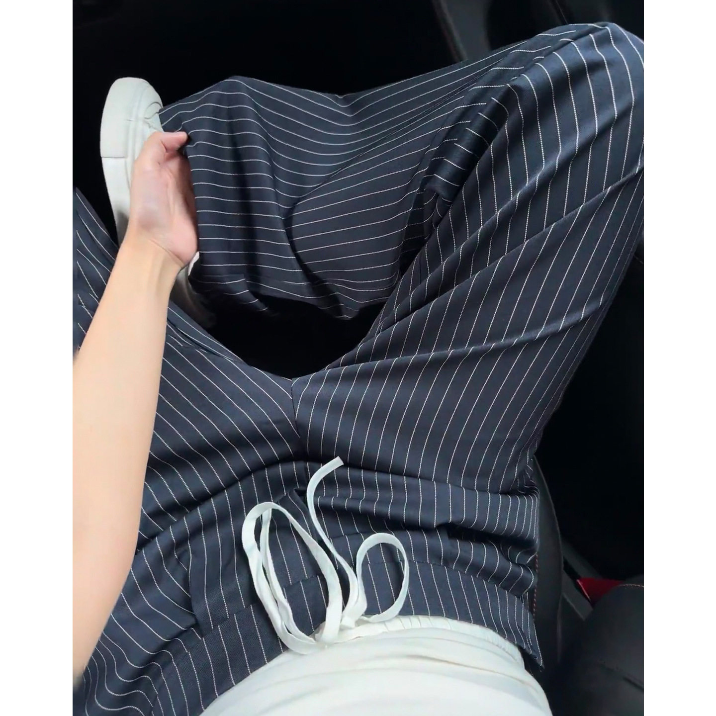 复古美式条纹西装裤女2026年秋季新款胖mm高腰显瘦垂顺休闲阔腿裤