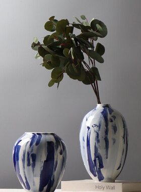 甄选新中式创意手绘青花瓷家居客厅水养鲜花装饰电视柜餐桌插花摆