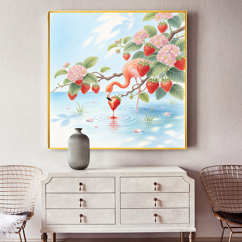 浪漫火烈鸟草莓花卉十字绣满绣2026新款花鸟风景方形手工绣线绣