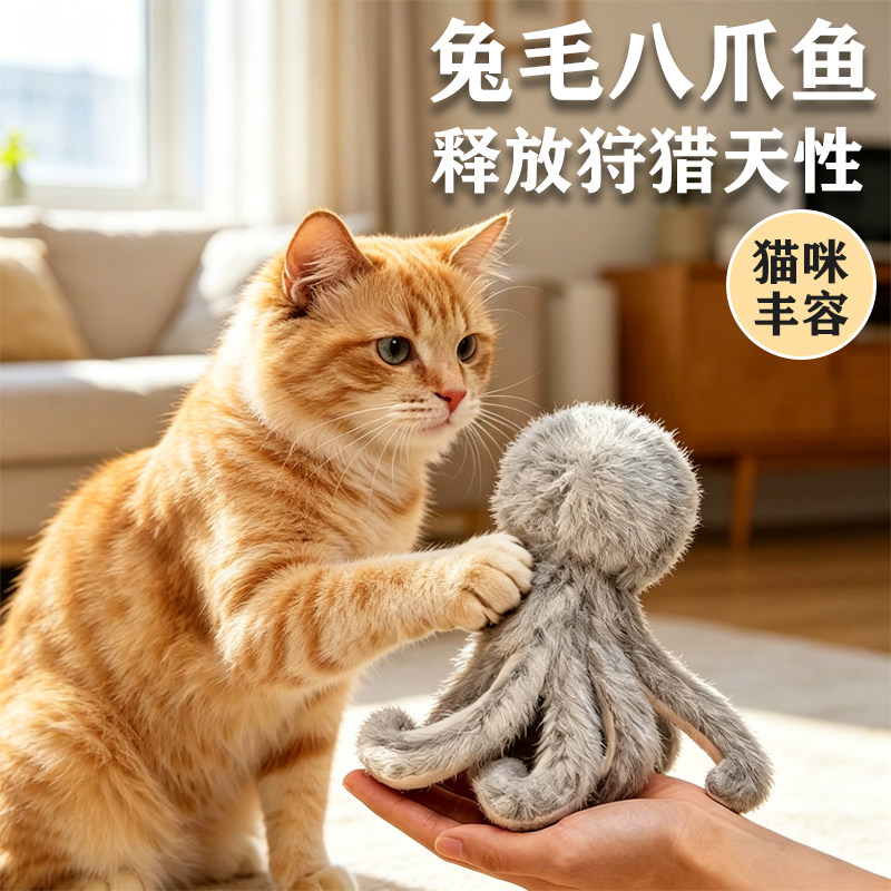猫玩具毛绒兔毛丰容章鱼自嗨解闷图片