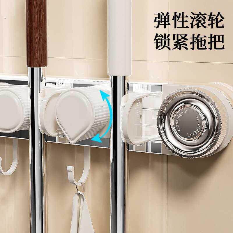 吸盘拖把壁挂夹浴室门后免打孔扫把拖布挂钩连排壁挂拖把固定架