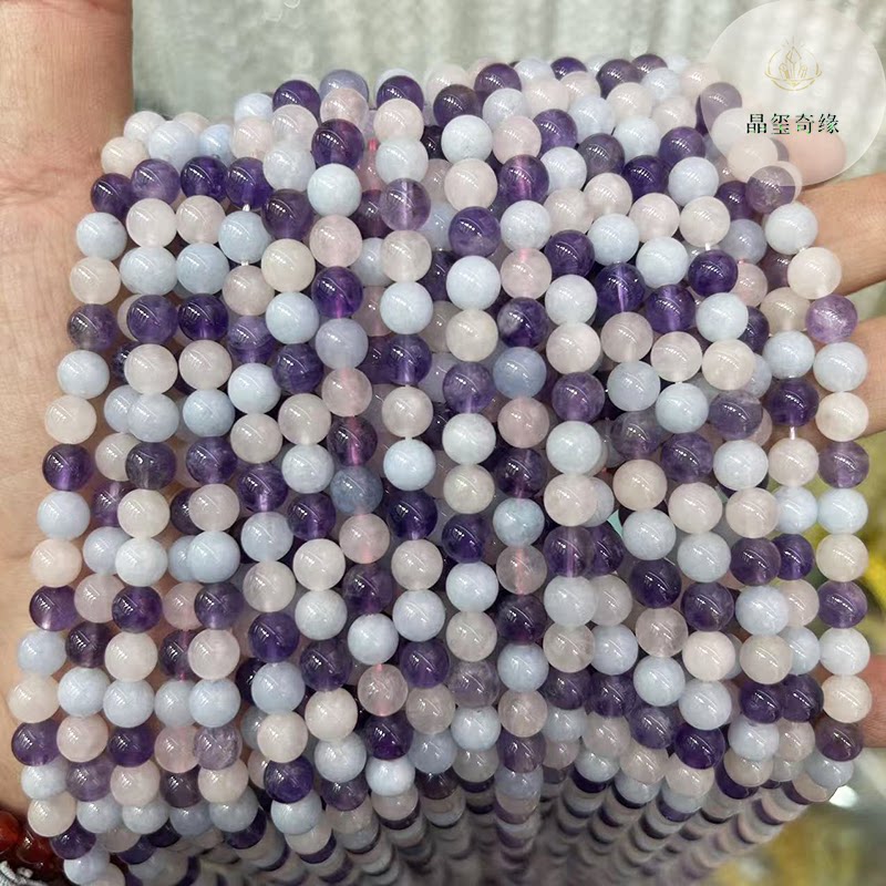 天然多色摩根石圆珠蓝紫色散珠半成品diy串珠手链项链饰品配件