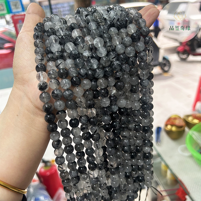 纯天然润透黑发晶圆珠散珠