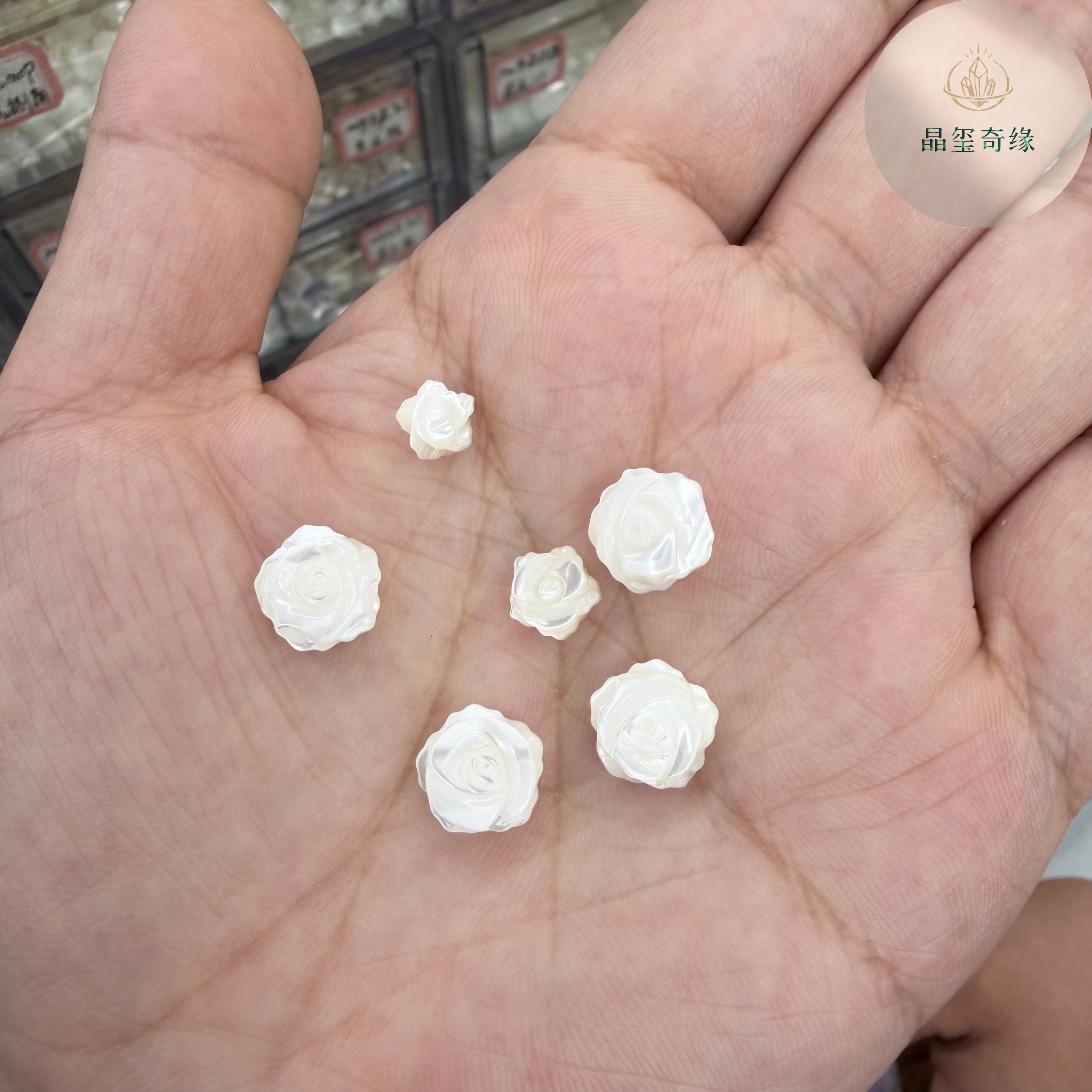 天然白蝶贝玫瑰花通孔雕花配件