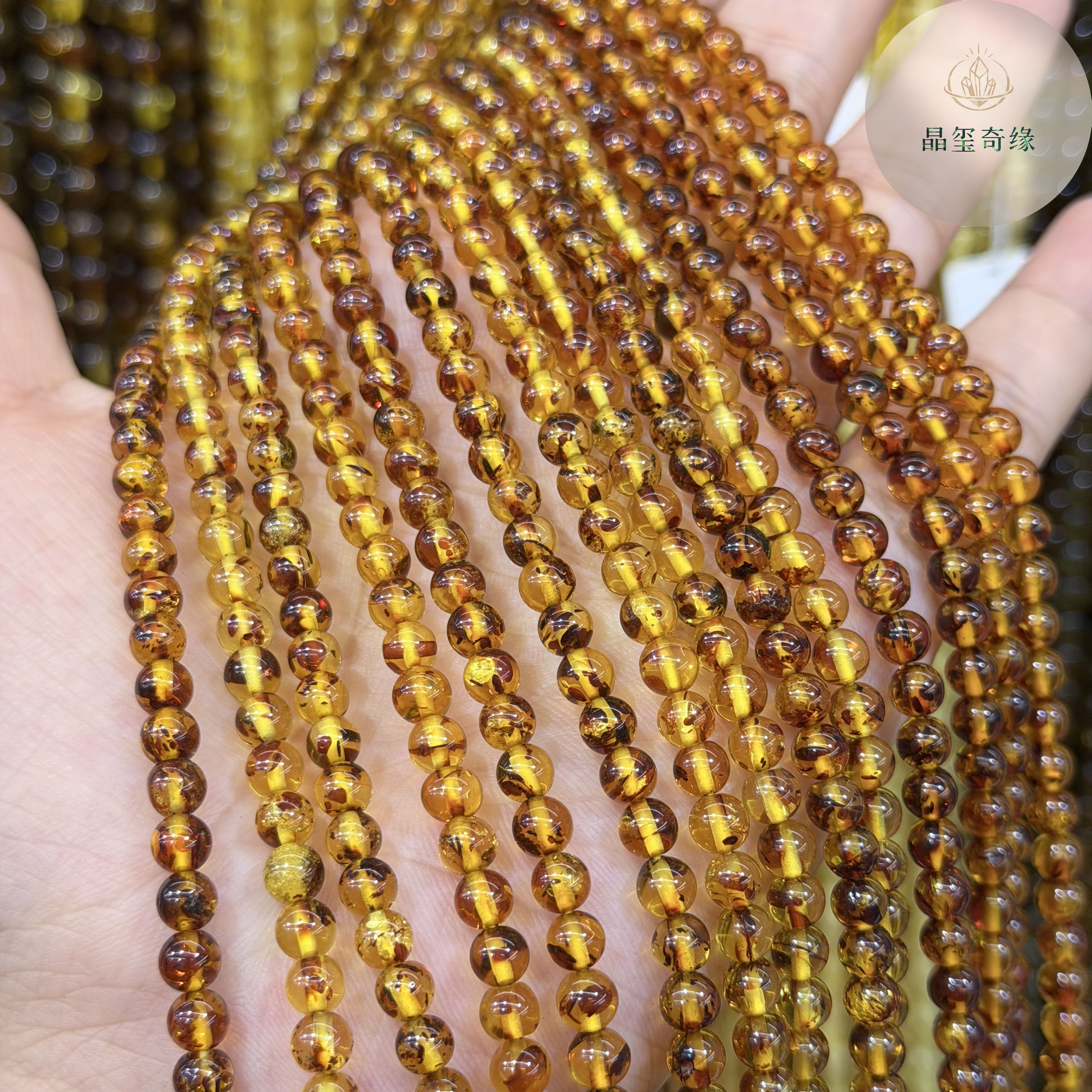 AA级5mm天然蜜蜡花珀圆珠散珠