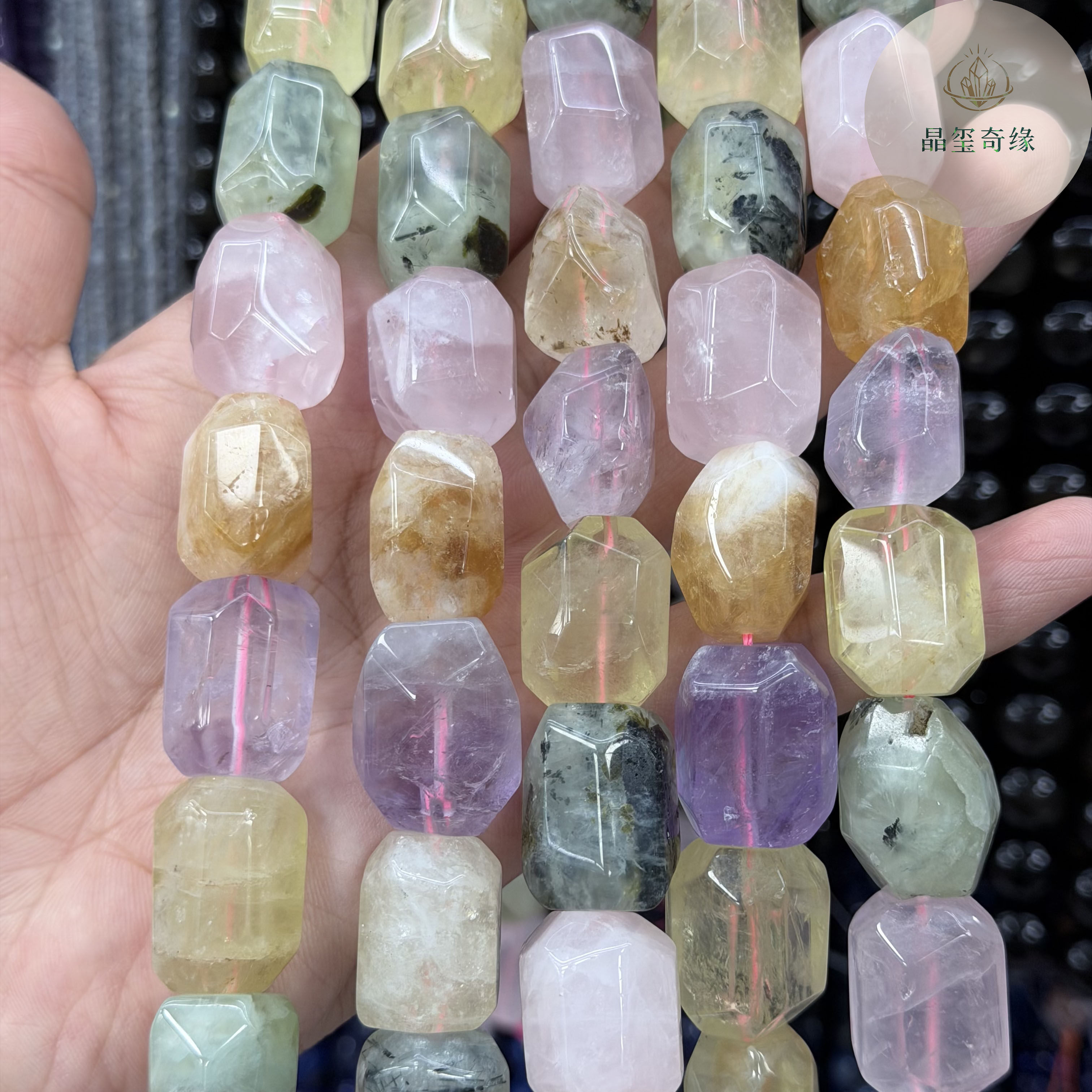 原石水晶切面多宝桶珠半成品