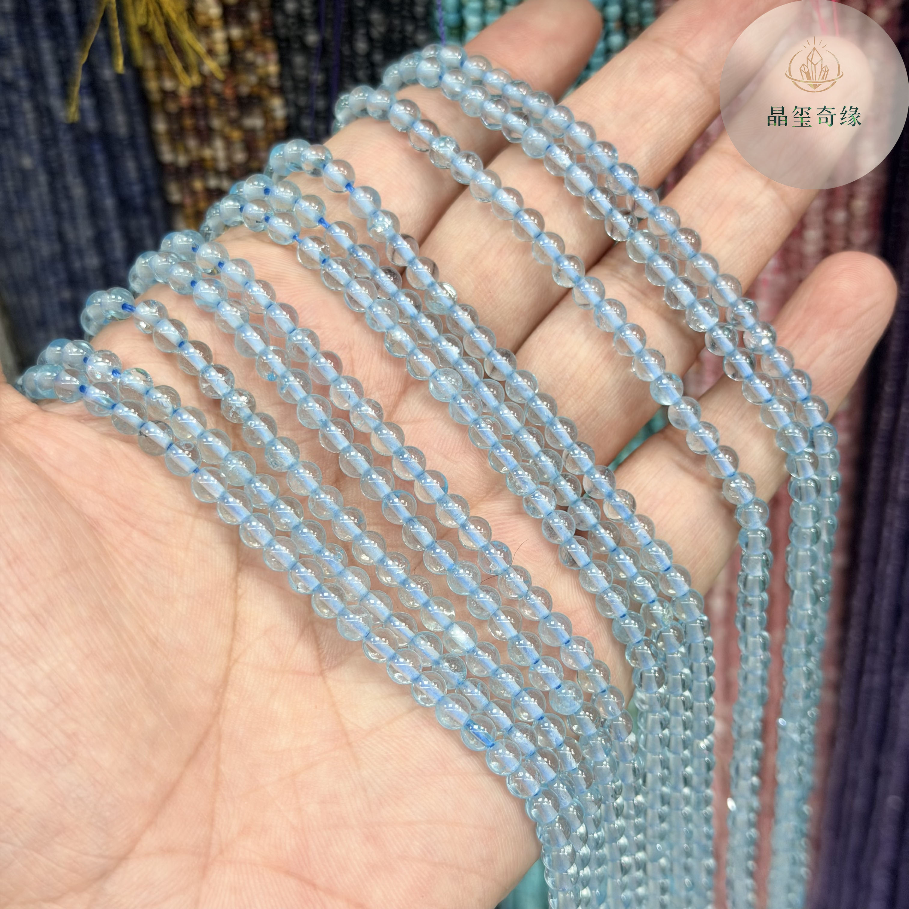 天然透体蓝托帕石散珠DIY