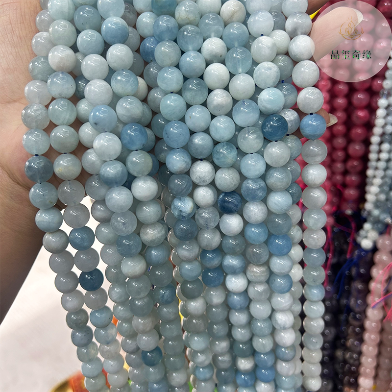 天然无优化海蓝宝散珠圆珠隔珠diy半成品串珠手链项链饰品配珠