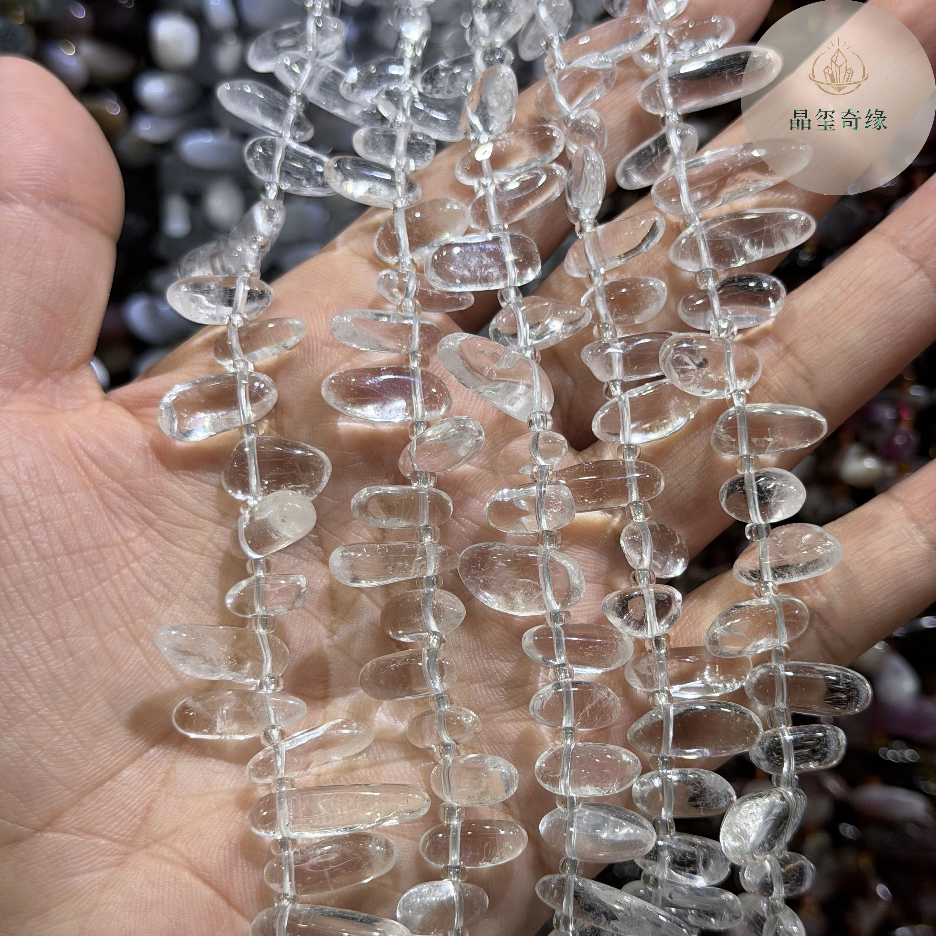 天然透体白水晶长牙碎石散珠
