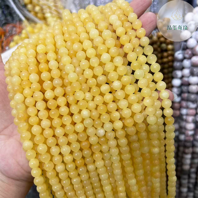 6-10mm天然米黄玉圆珠散珠隔珠串珠半成品diy手链项链饰品配珠