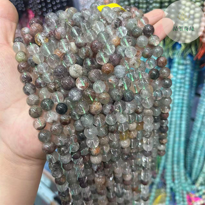 天然绿幽灵爆花散珠DIY串珠配件